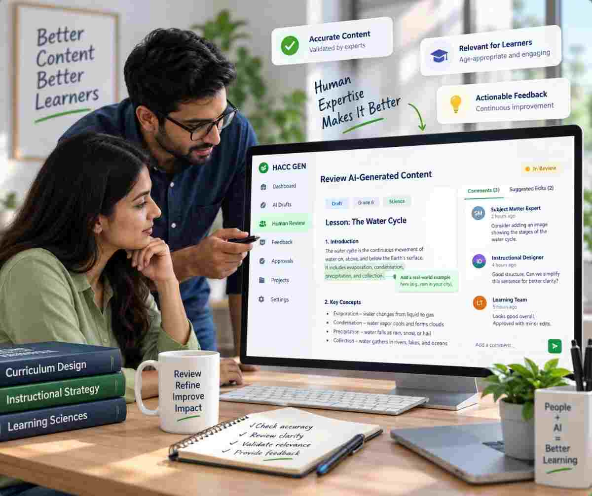 Human review workspace showing comments, suggestions, and content checks
