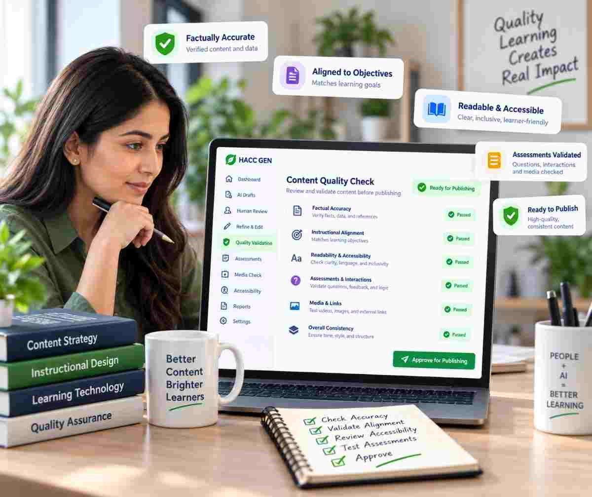Learning content quality validation workspace